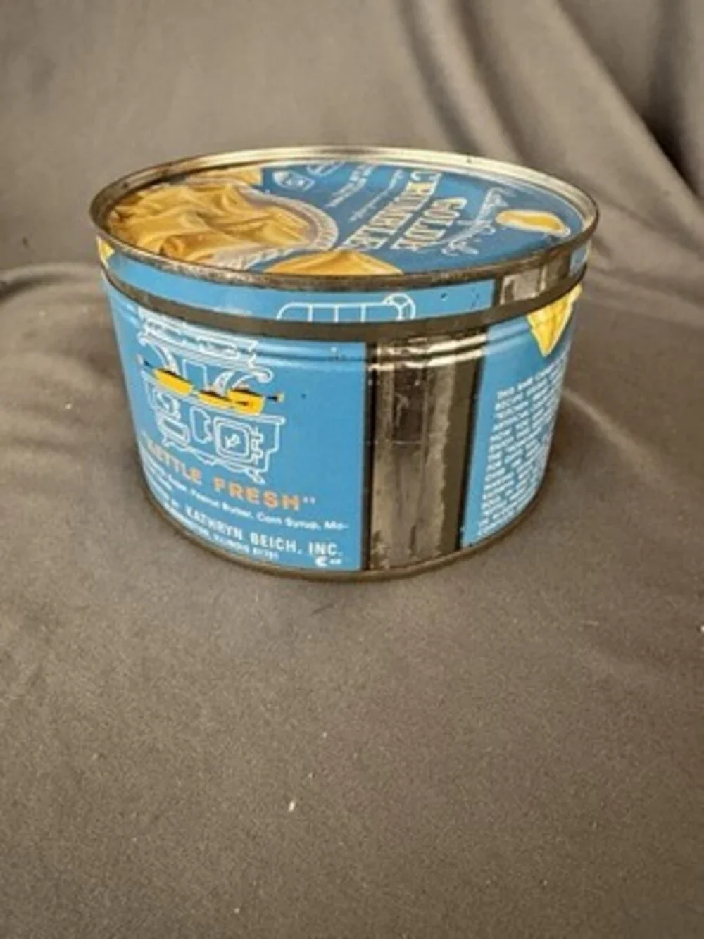 Vintage Golden Crumbles Kathryn Beich Tin Can 5”D x 3”H